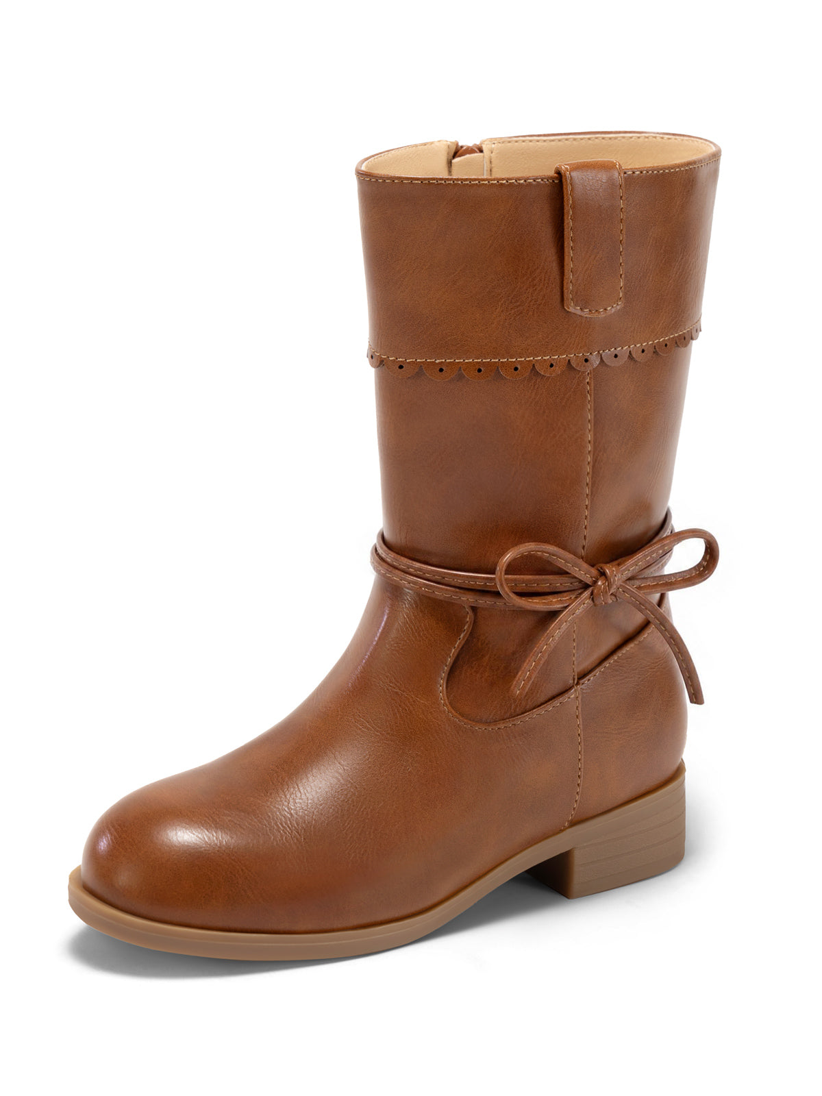 Coutgo Girl Brown Bow Mid Calf Boots