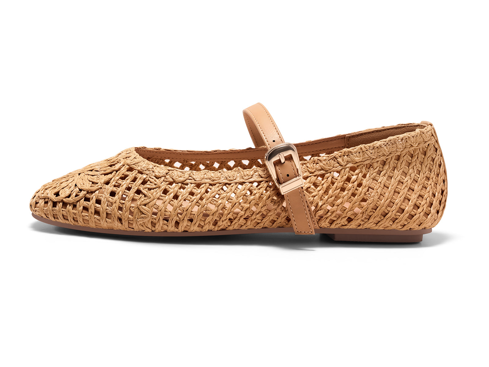 Coutgo Womens Mary Jane Brown Woven Flats