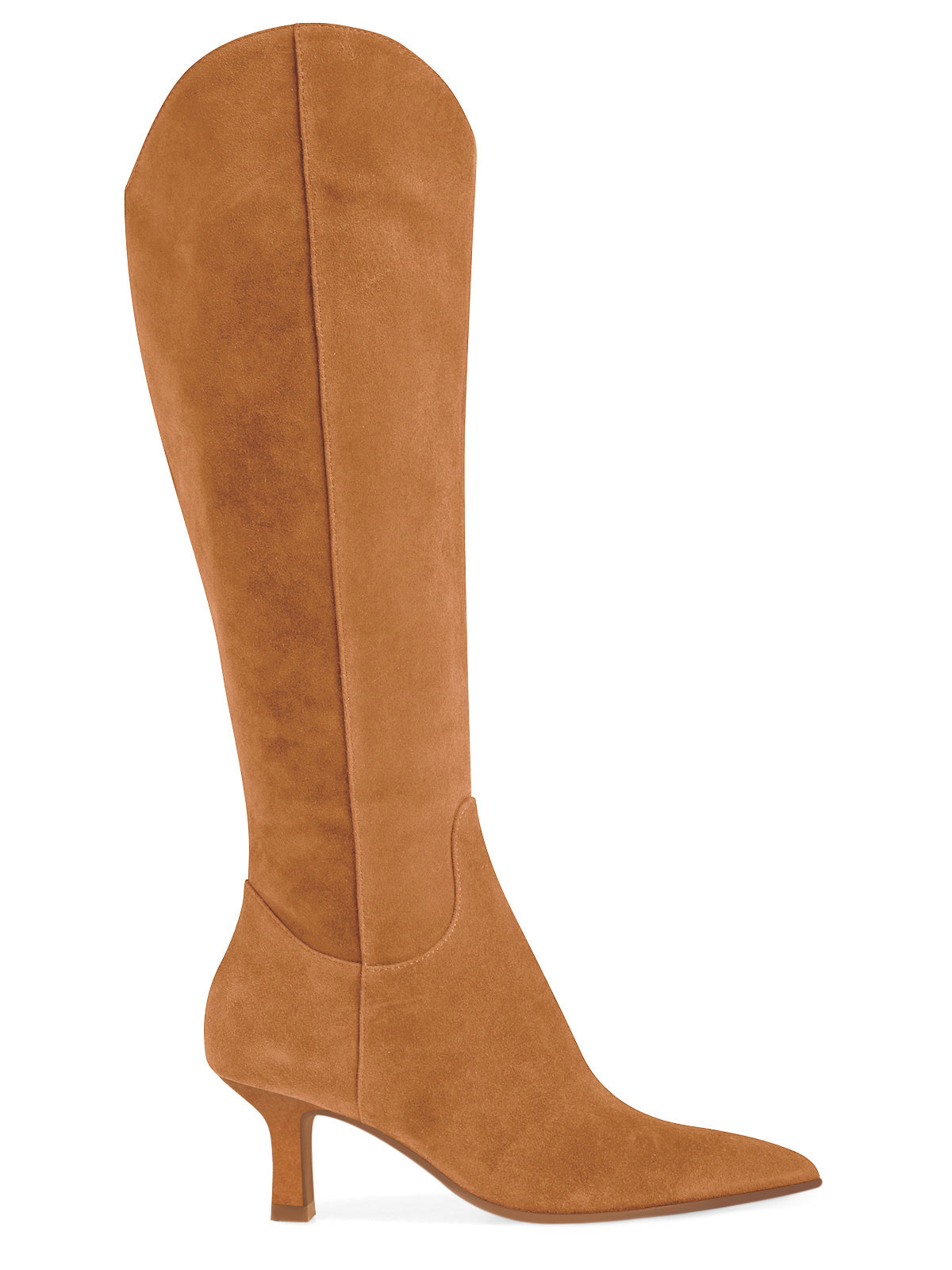 Coutgo Womens Brown Suede Kitten Heel Knee Boot