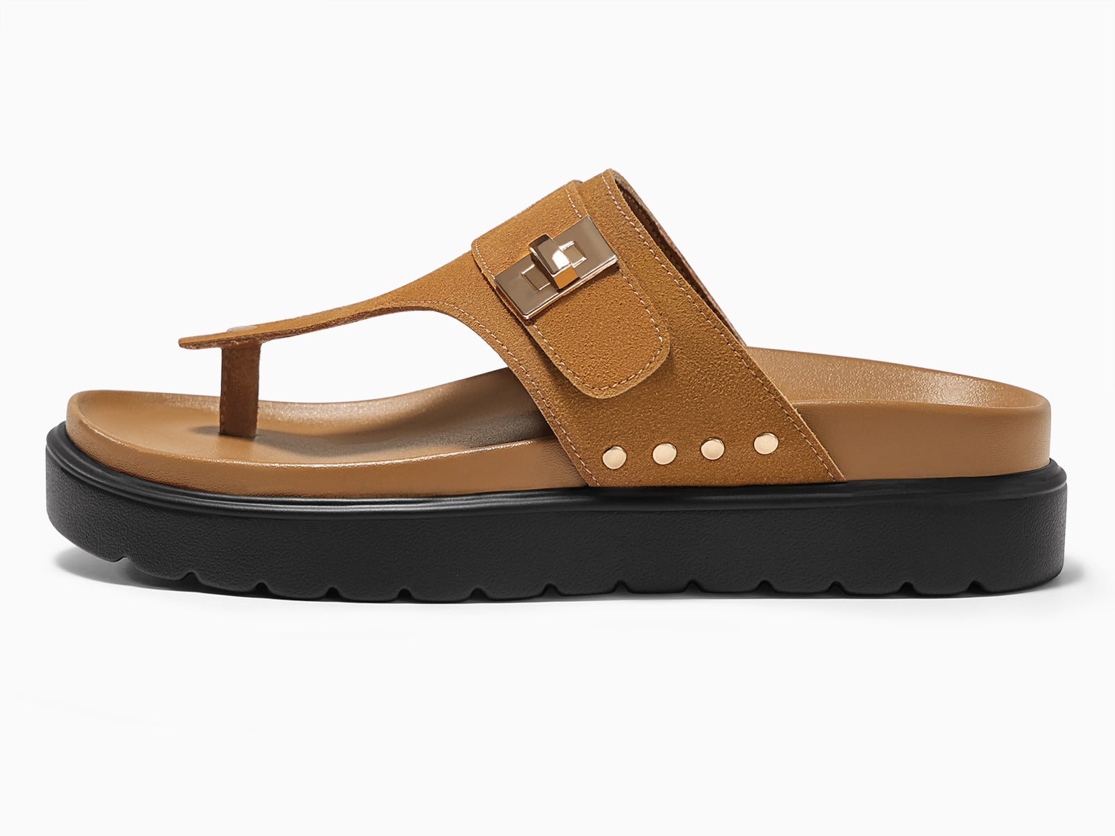 Coutgo Womens Brown Platform Thong Sandals