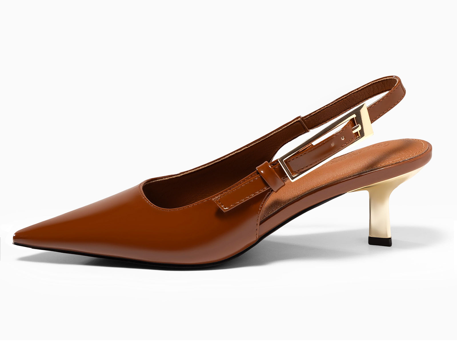 Coutgo Womens Brown Slingback Kitten Heels