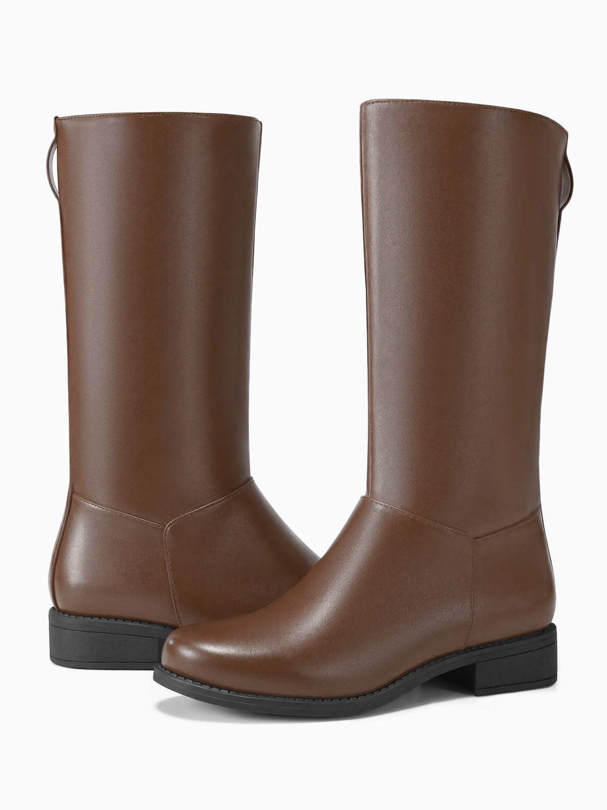 Coutgo Women Dark Brown Pu Square Toe Riding Boots