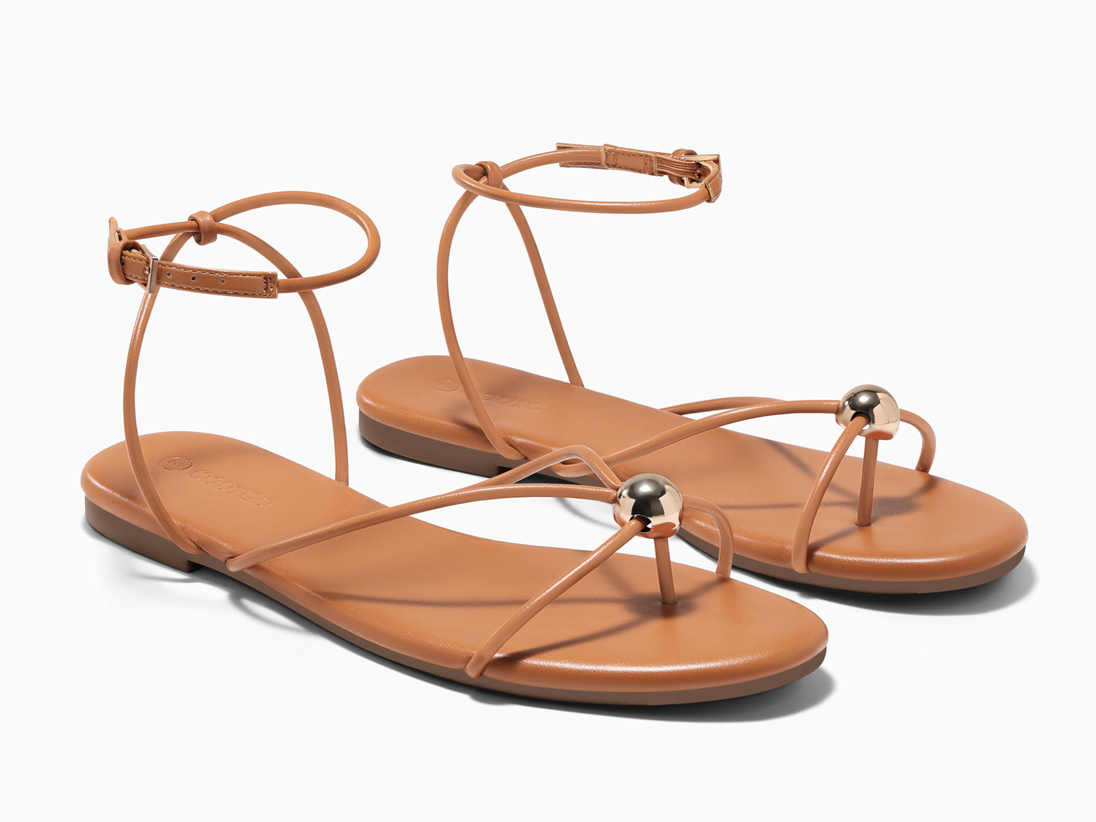 Coutgo Womens Brown Strappy Flat Sandals