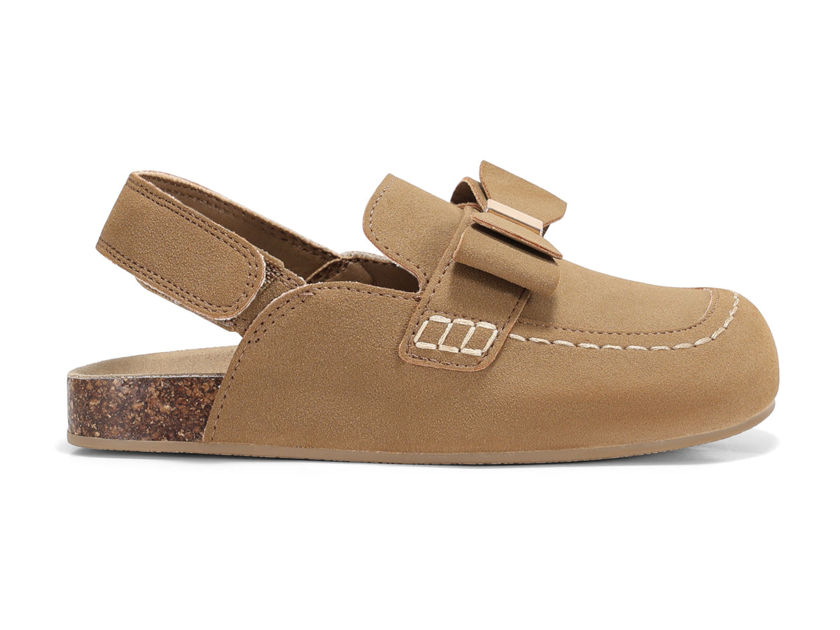 Coutgo Suede Clogs for Girls Bow Cork Footbed Comfortable Slip On Mules