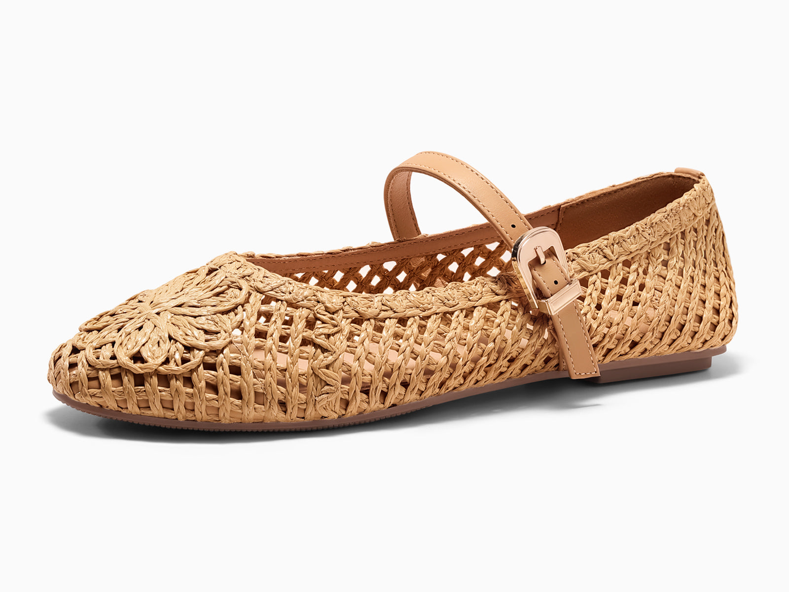 Coutgo Womens Mary Jane Brown Woven Flats