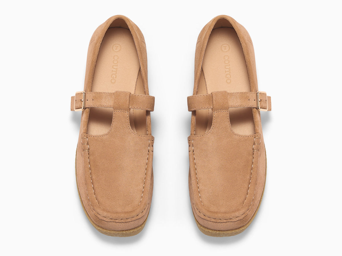 Coutgo Women Suede Brown Square Toe Platform Loafers