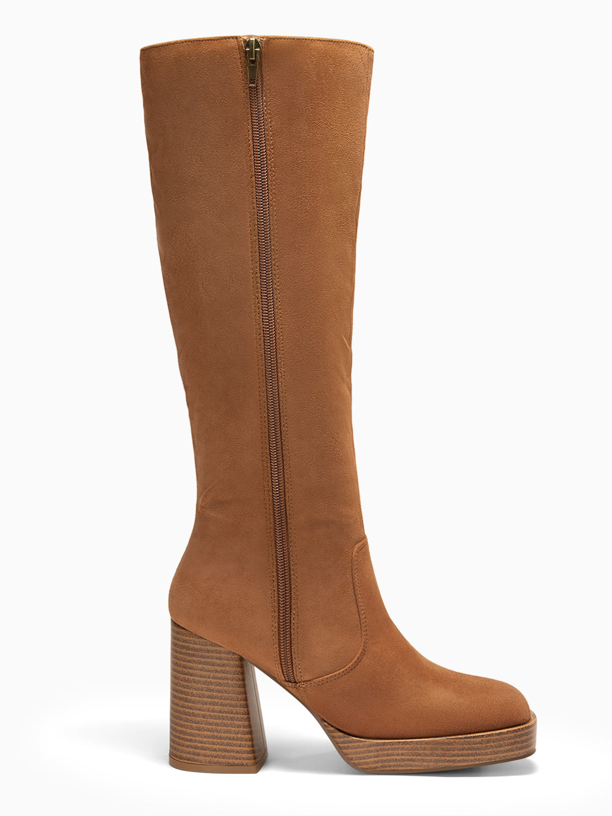 Coutgo Womens Brown Platform Knee High Boots