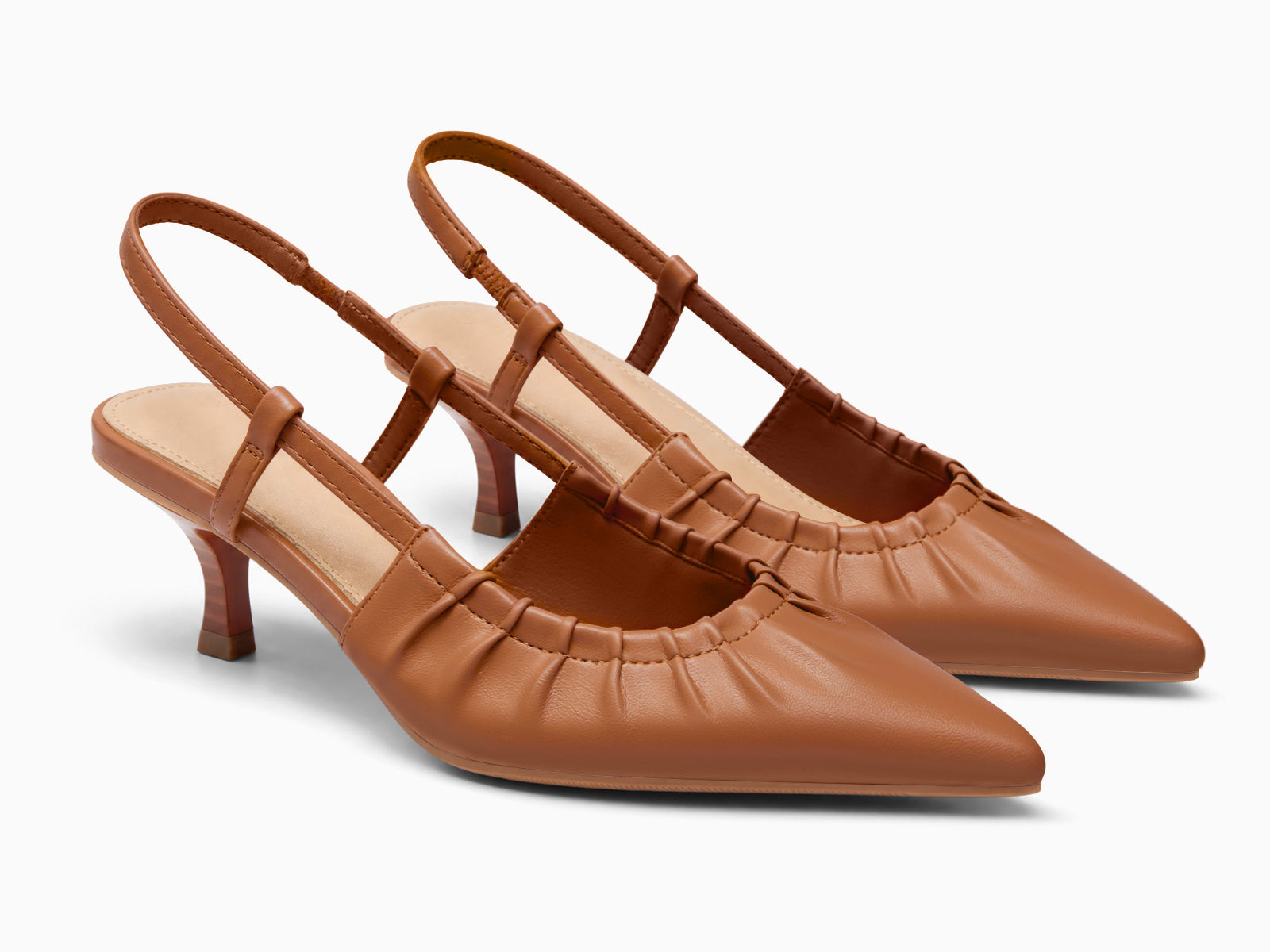 Coutgo Womens Brown Slingback Kitten Low Heels