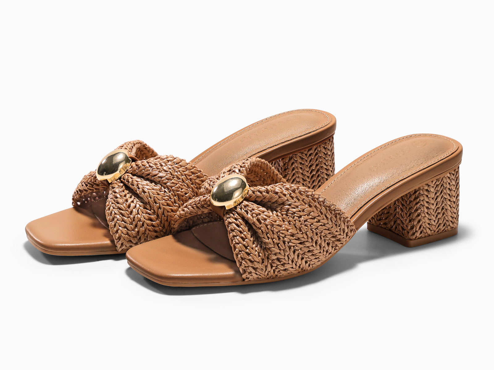 Coutgo Womens Brown Low Heels Raffia Sandals