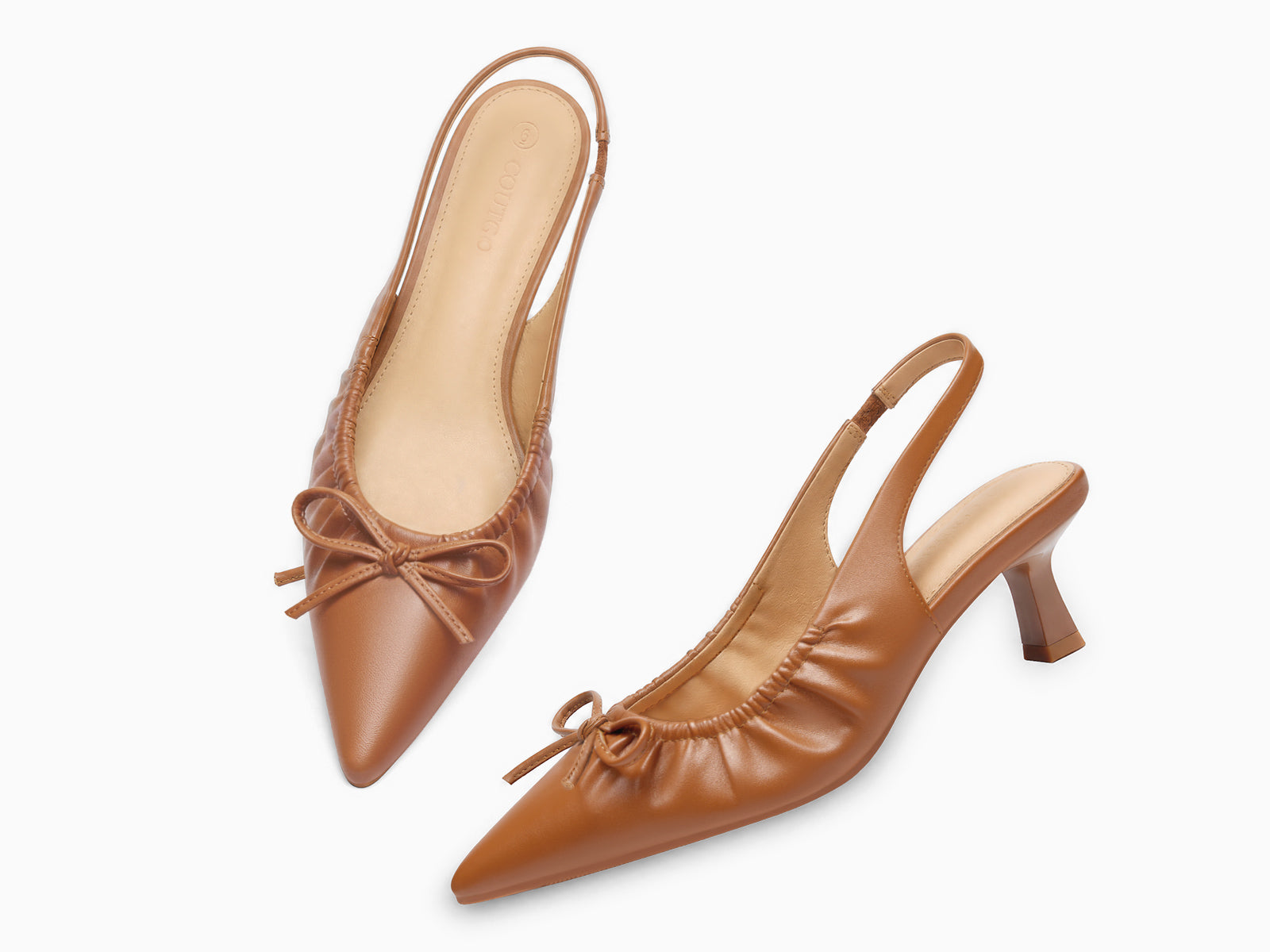 Coutgo Womens Brown Slingback Kitten Heels