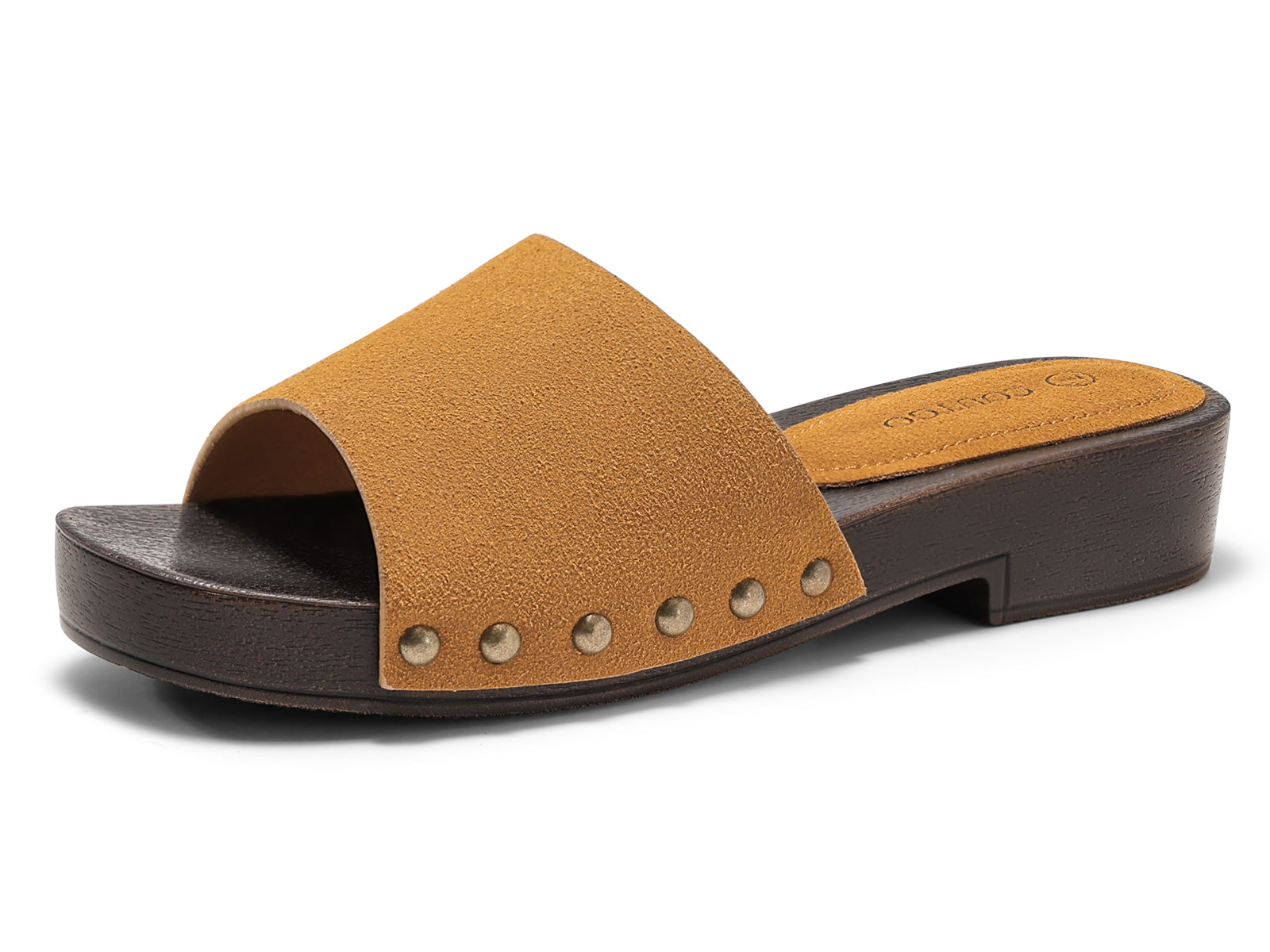 Coutgo Womens Suede Brown Platform Chunky Heels Sandals