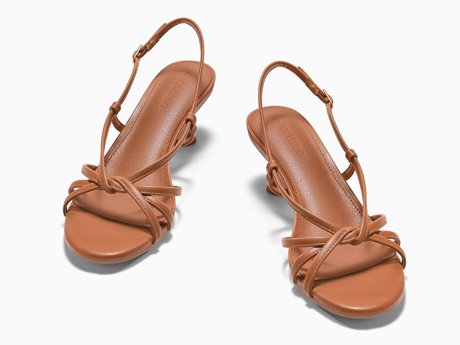 Coutgo Women’s Brown Strappy Sandals Slingback Kitten