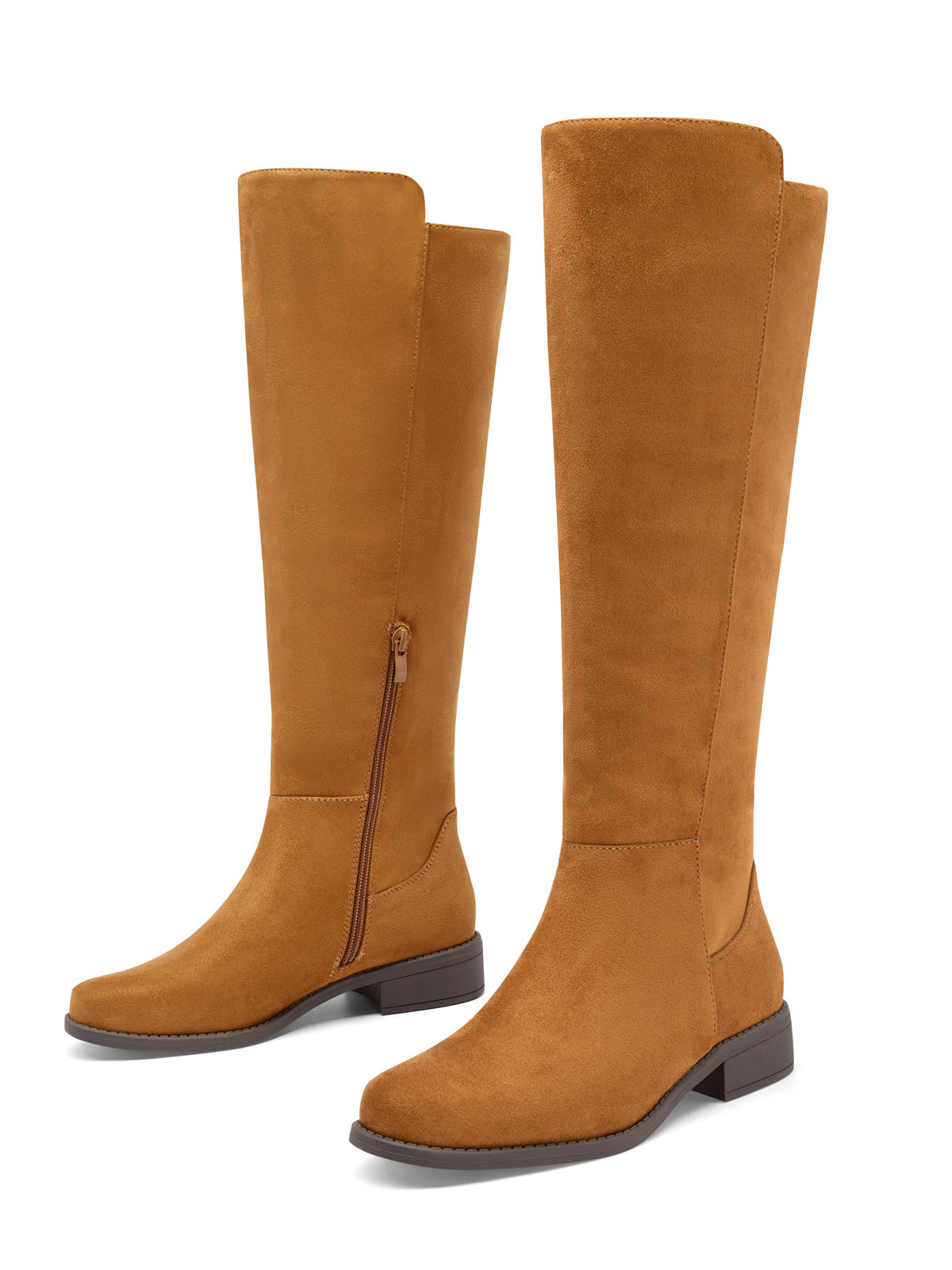 Coutgo Women Brown Suede Round Toe Riding Boots