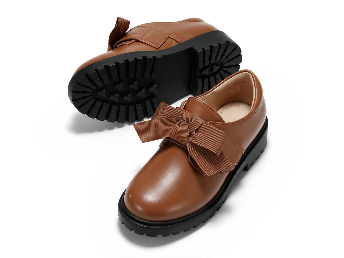 Coutgo Girls Brown Pu Bow Platform Loafers