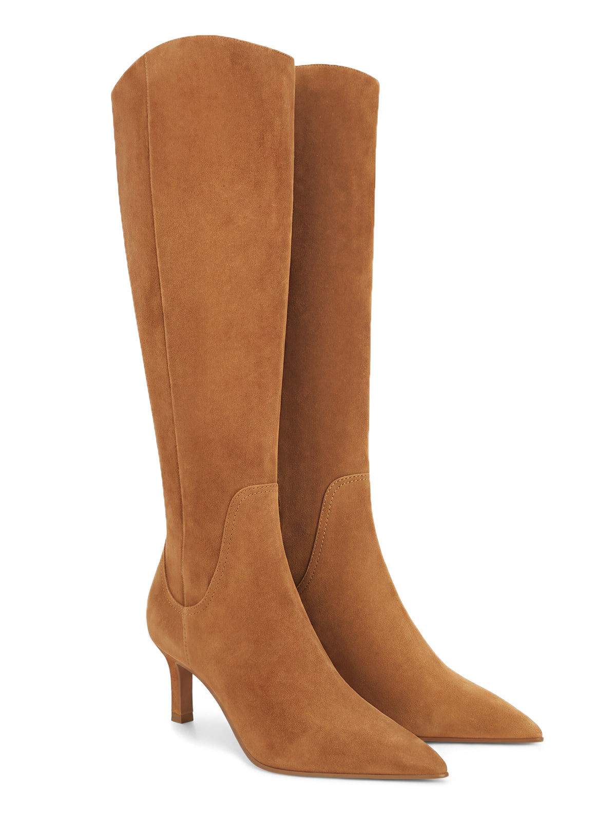 Coutgo Womens Brown Suede Kitten Heel Knee Boot