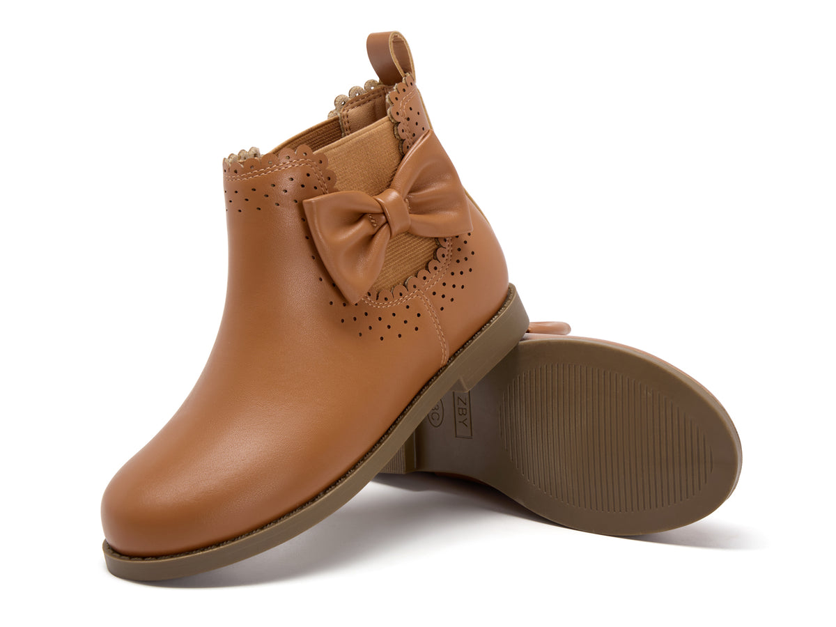 Coutgo Girl PU Brown Bow Chelsea Ankle Boots