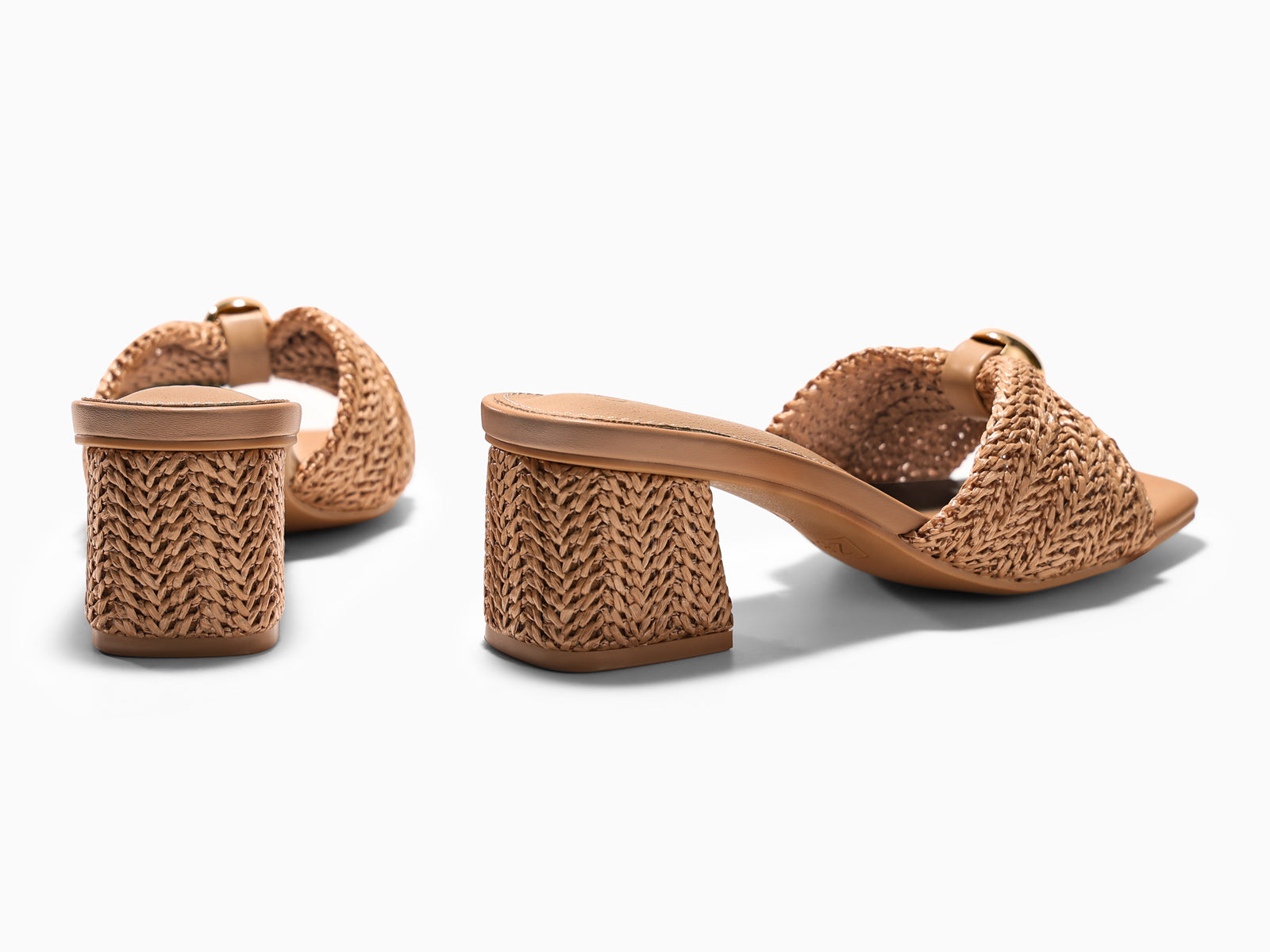 Coutgo Womens Brown Low Heels Raffia Sandals