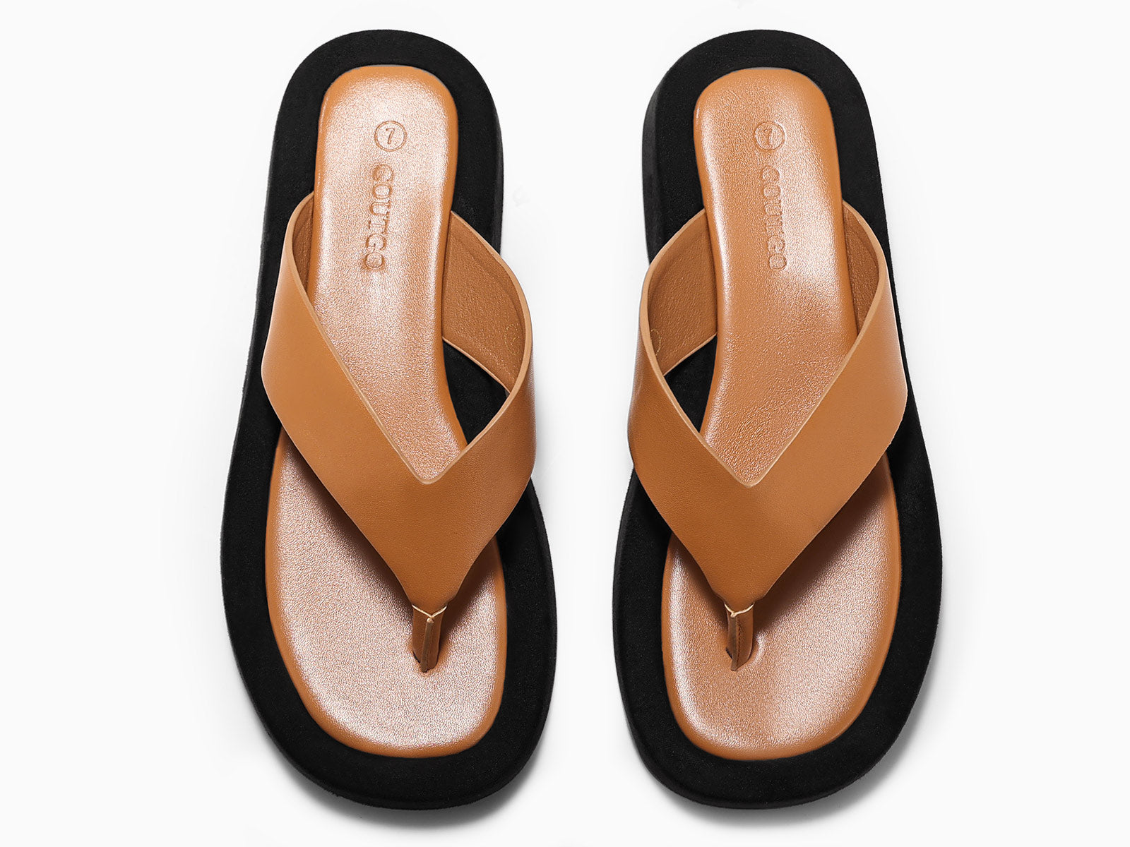 Coutgo Womens Brown Platform Flip Flops Sandals