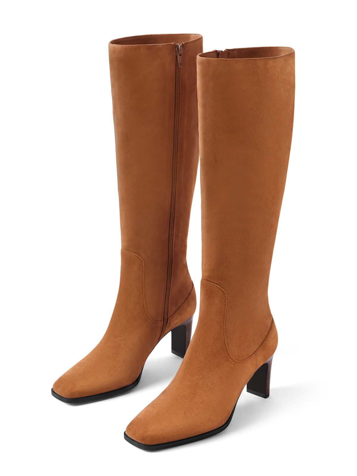 Coutgo Women Brown Suede Knee High Dress Boots