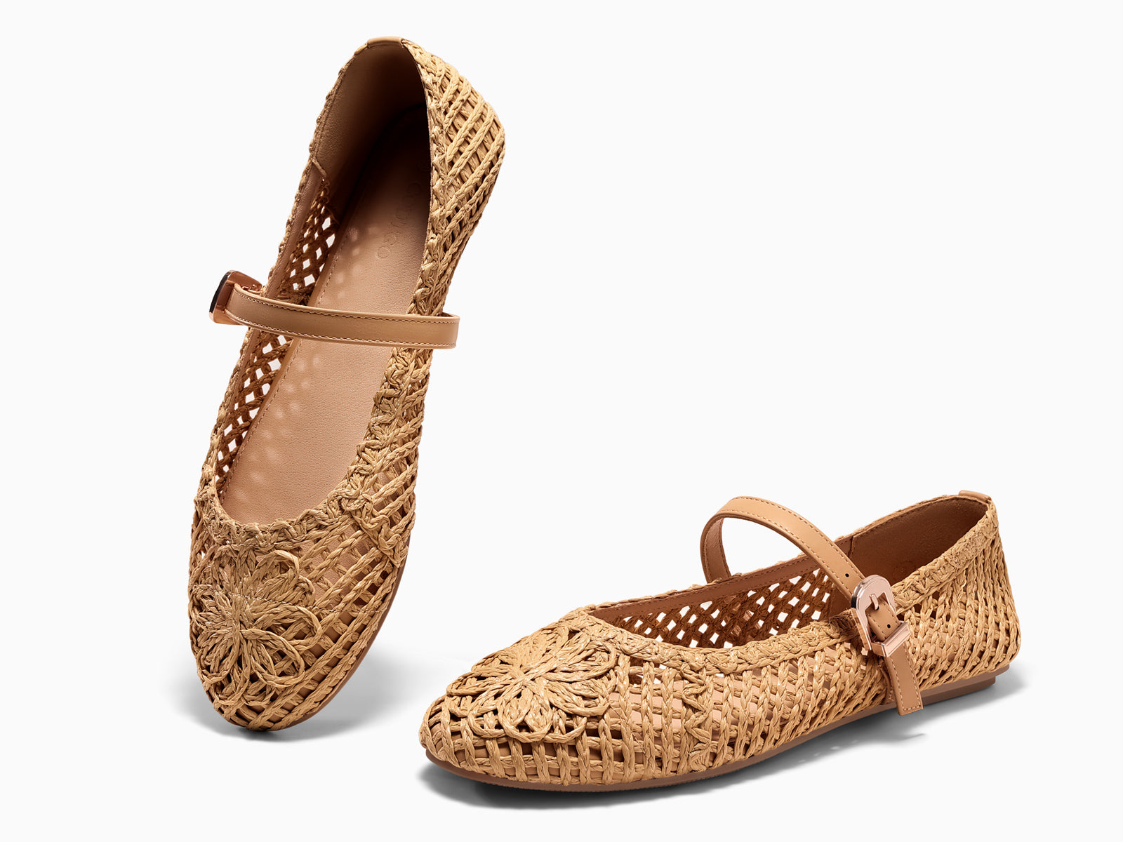 Coutgo Womens Mary Jane Brown Woven Flats