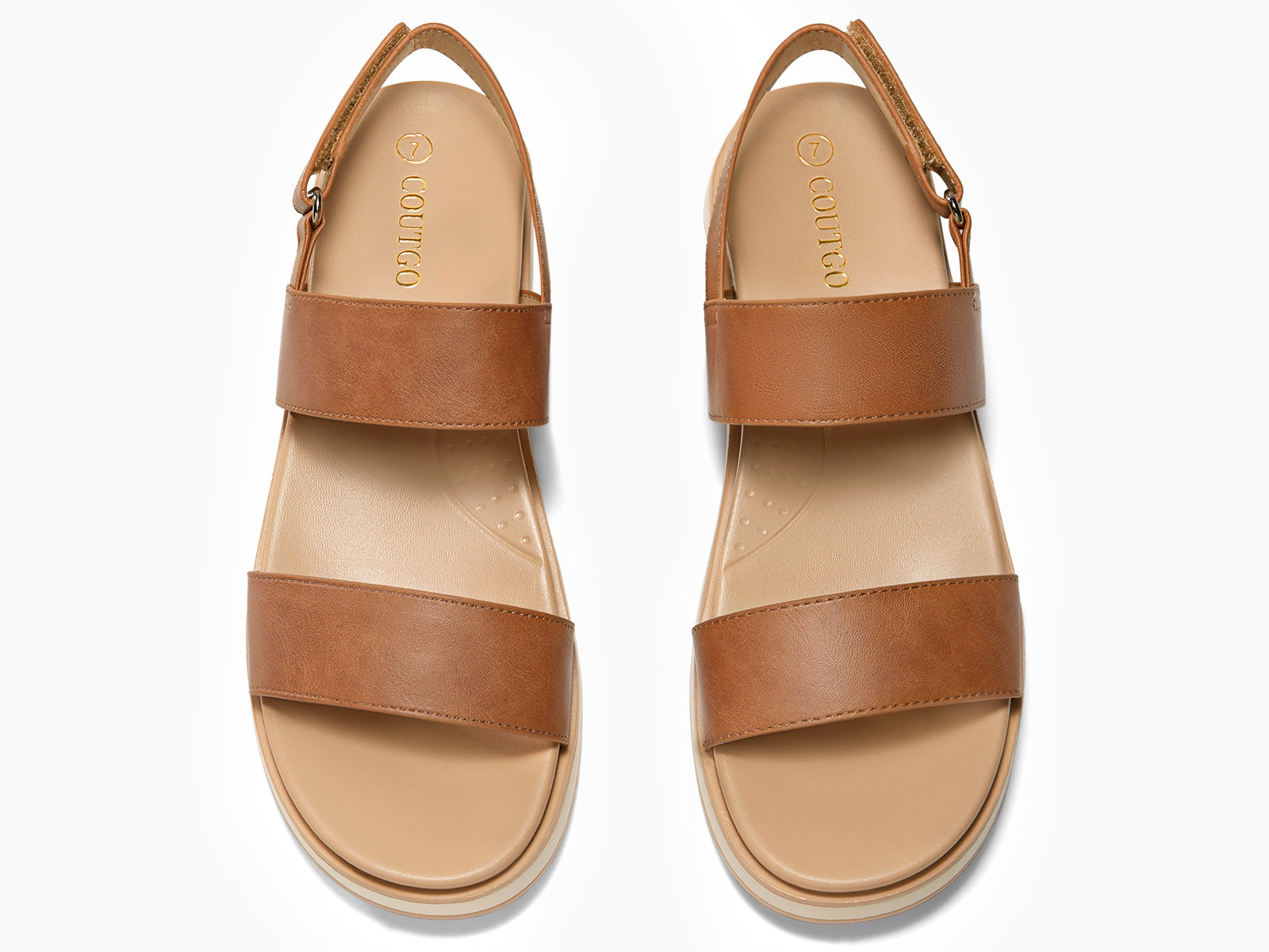 Coutgo Womens Brown Double Strap Flat Sandals