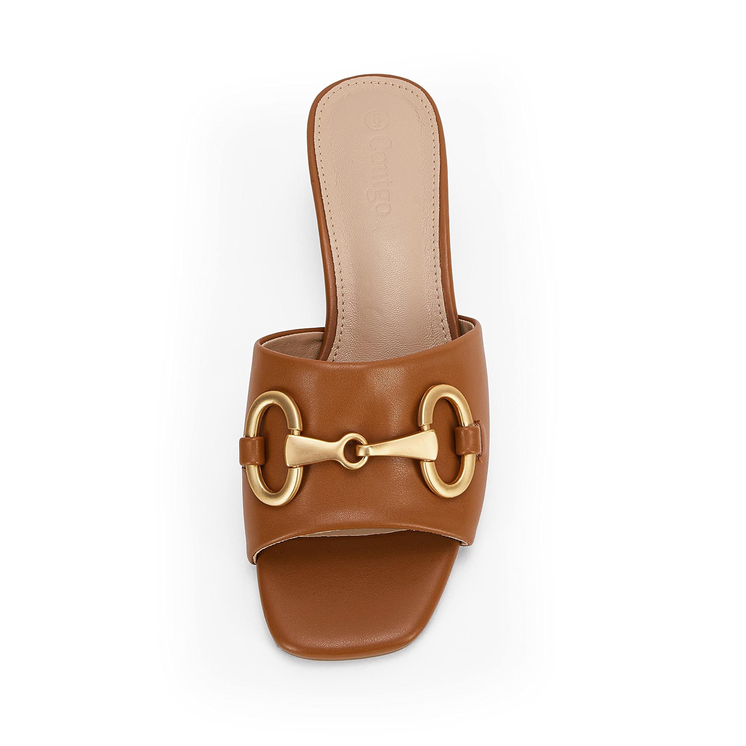 Coutgo Women's Brown Slide Sandals