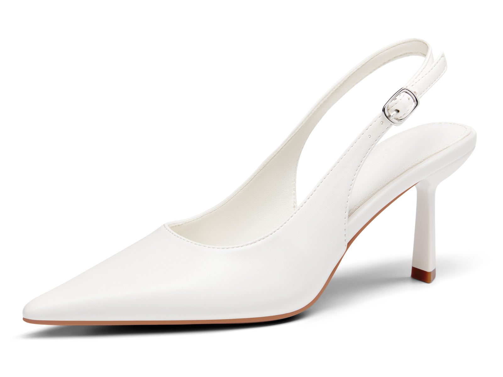 Coutgo Womens White Slingback Kitten Heels