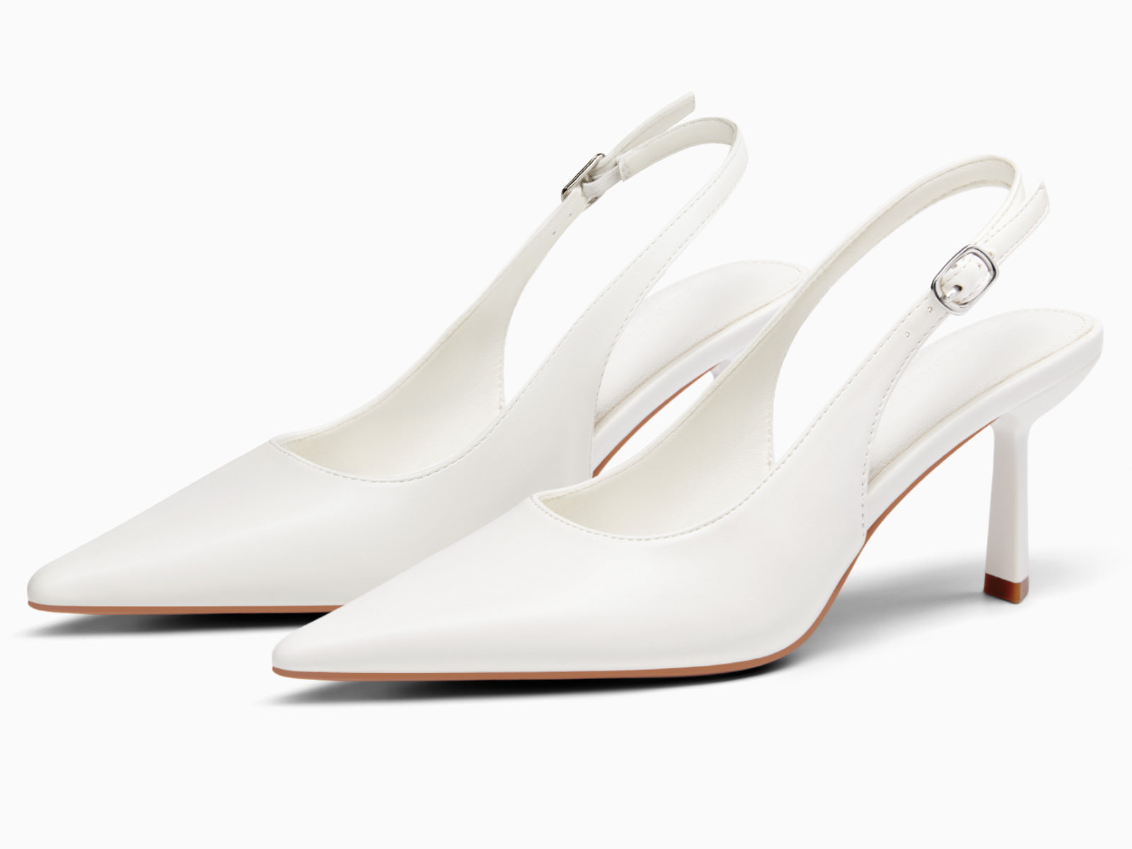 Coutgo Womens White Slingback Kitten Heels