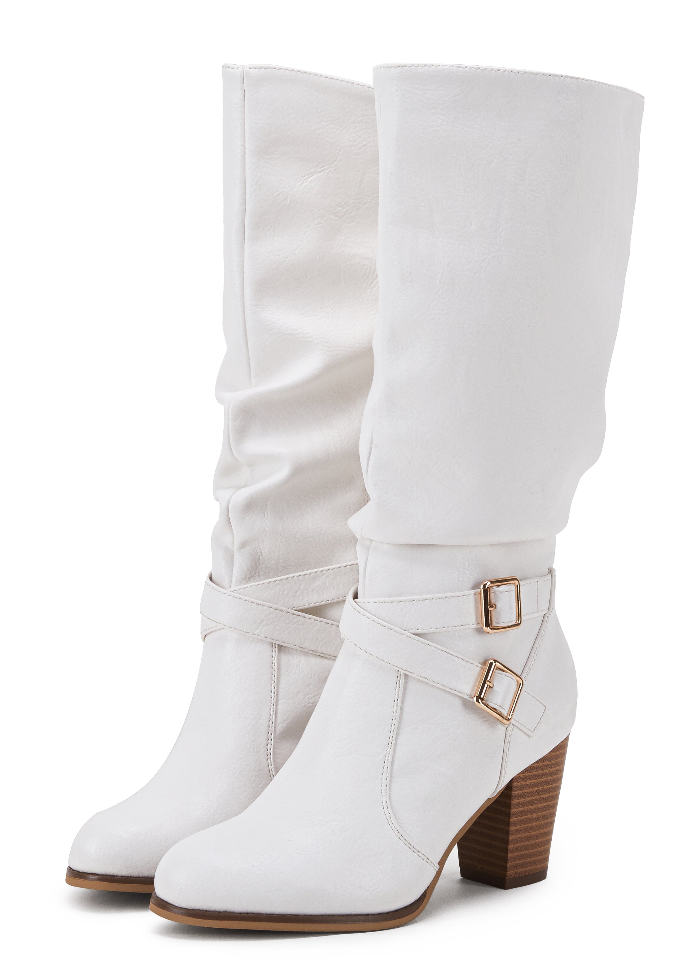 Ermonn Womens White Mid Knee High Boots