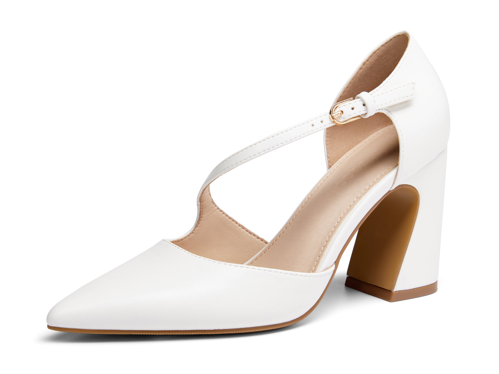 Coutgo Womens White Chunky High Heels