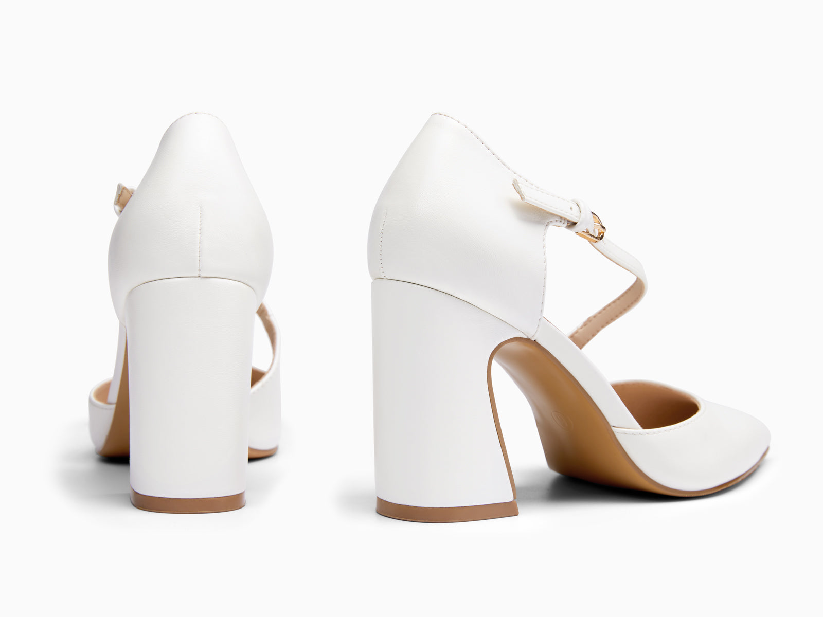 Coutgo Womens White Chunky High Heels