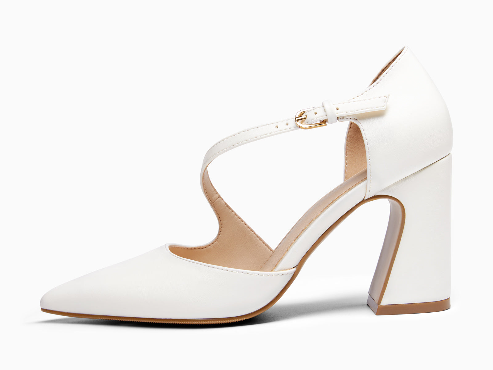 Coutgo Womens White Chunky High Heels