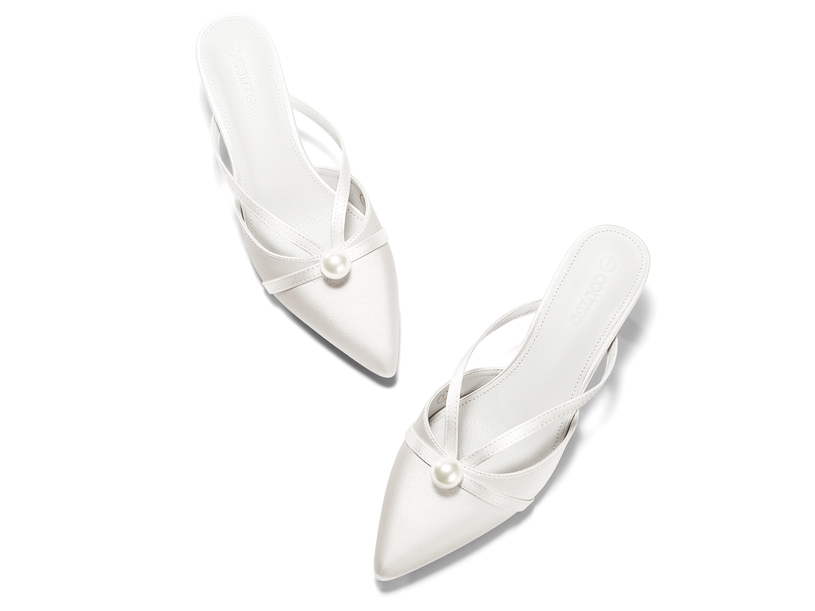 Coutgo Womens White Pearl Kitten Heels