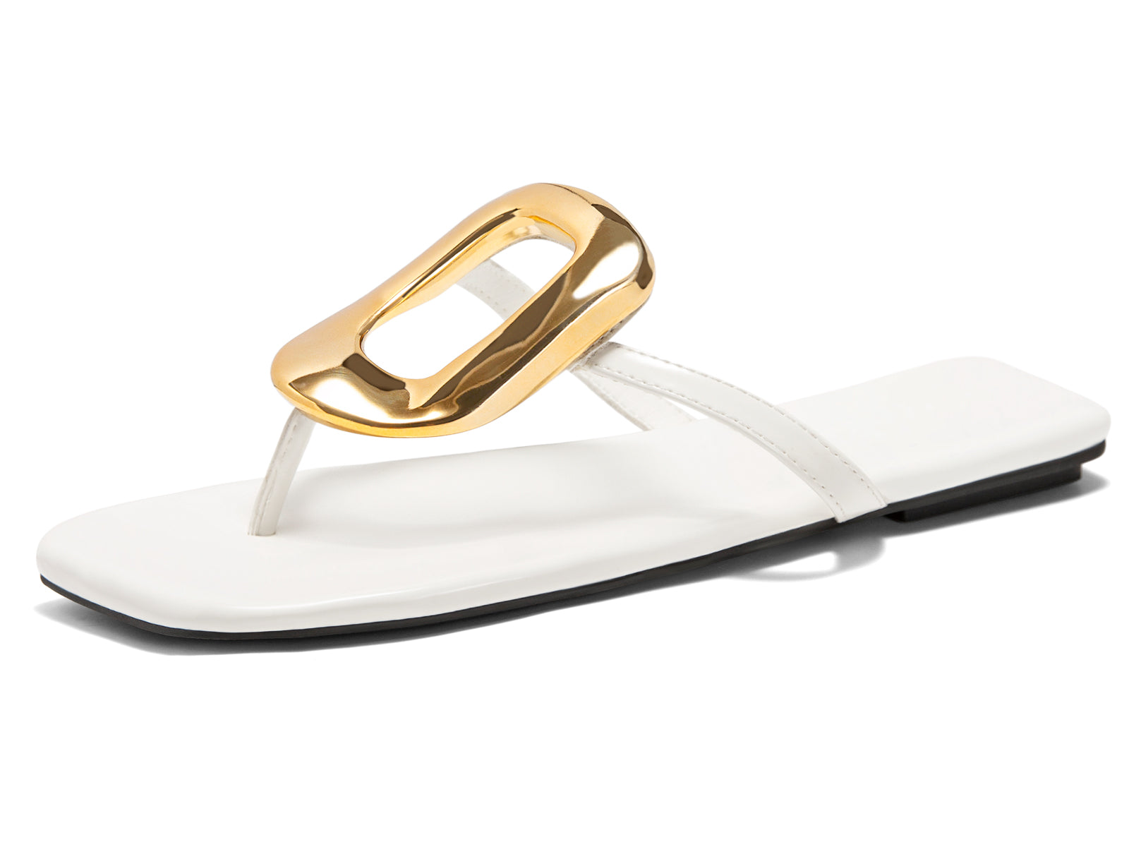 Coutgo Womens White Flat Sandals Flip Flops