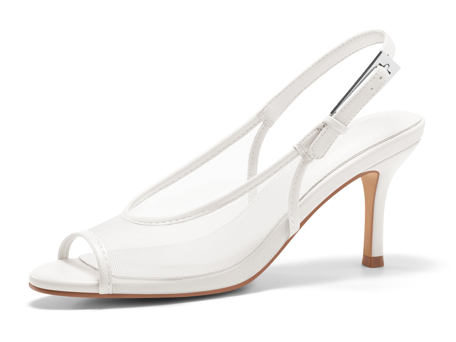 Coutgo Womens White Slingback High Heels Mesh Sandals
