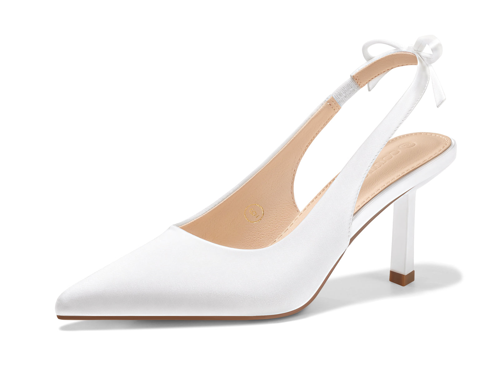 Coutgo Womens White Slingback Heels with Bow