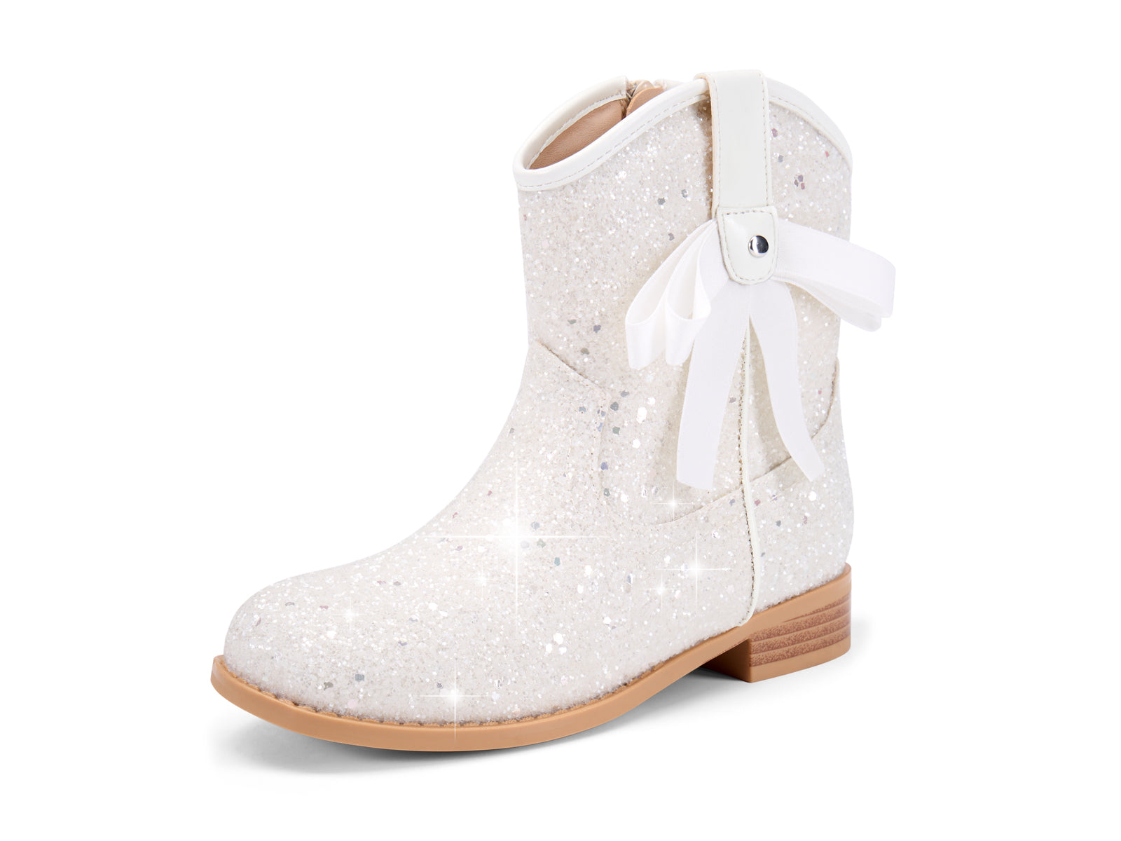 Coutgo Girls White Glitter Cowgirl Bow Boots