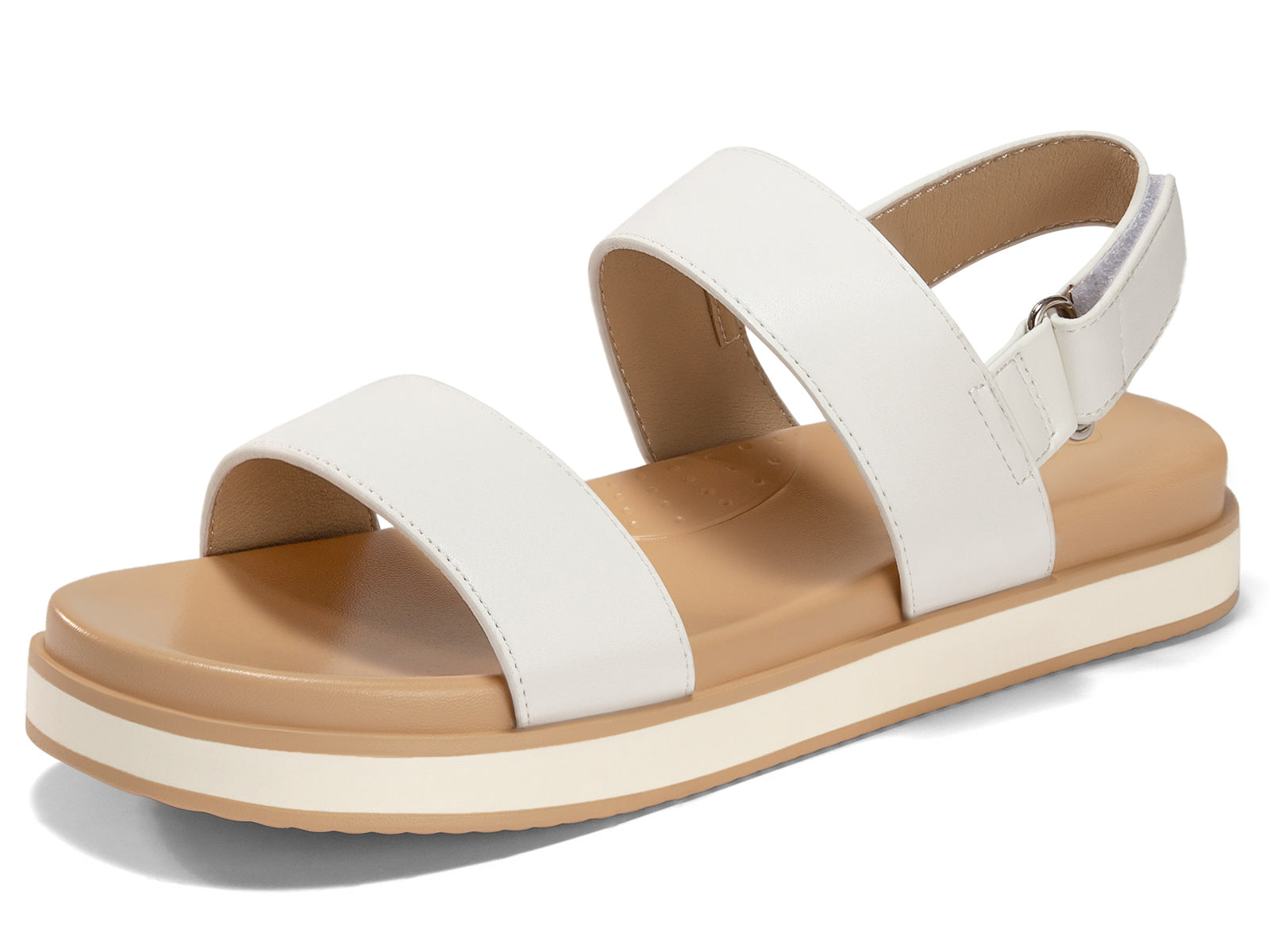 Coutgo Womens White Double Strap Flat Sandals