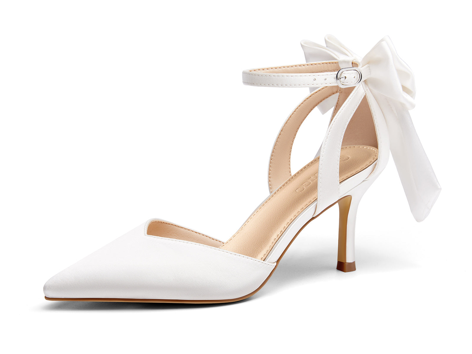 Coutgo Women's White Satin Kitten Heels