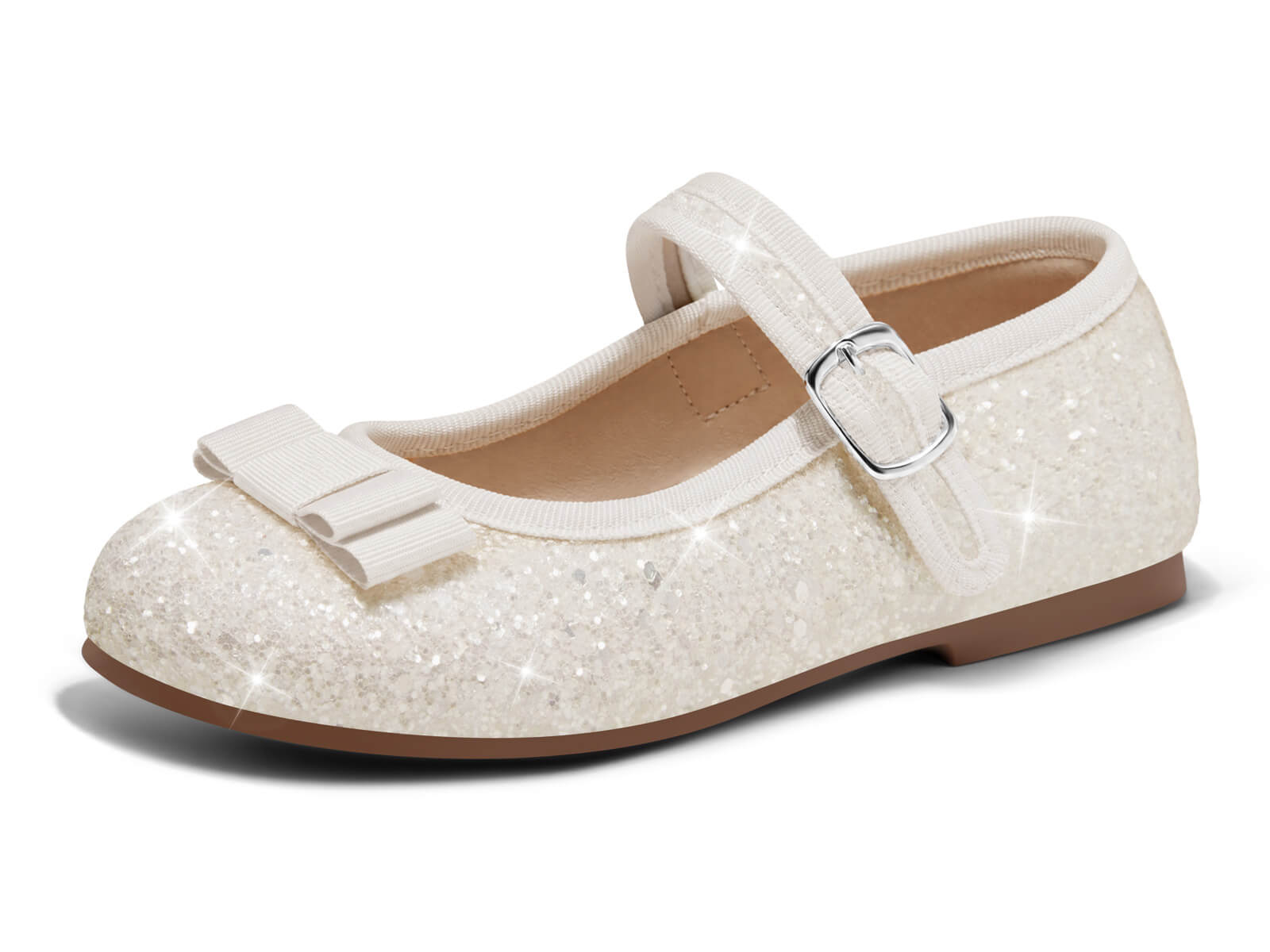 Coutgo Girls White Glitter Mary Jane Dress Shoes