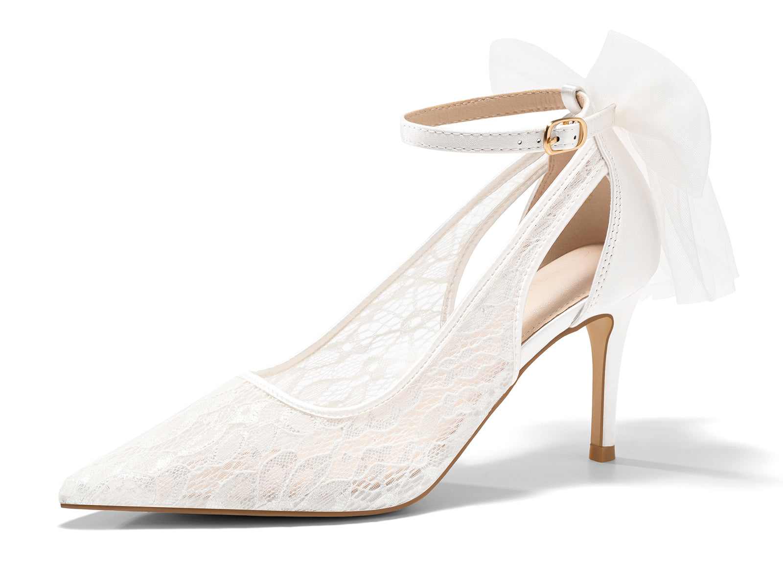 Coutgo Womens White Lace High Heels