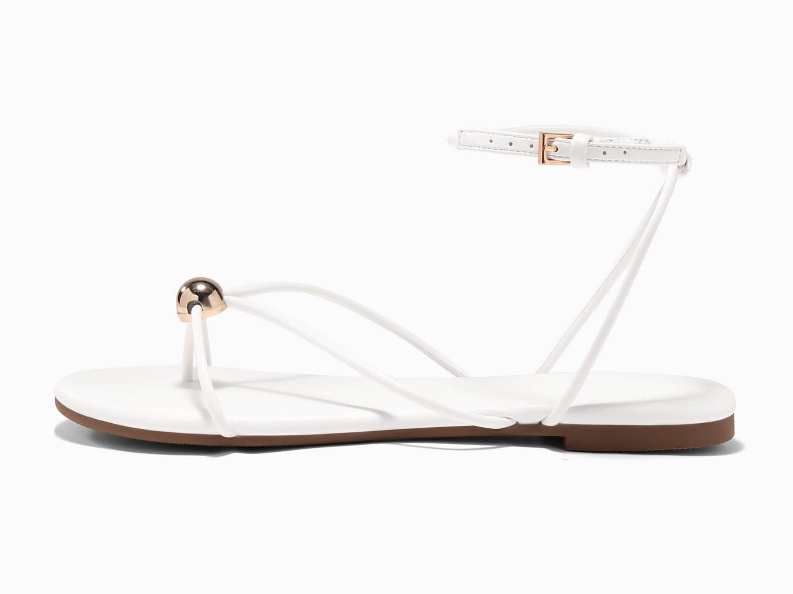 Coutgo Womens White Strappy Flat Sandals