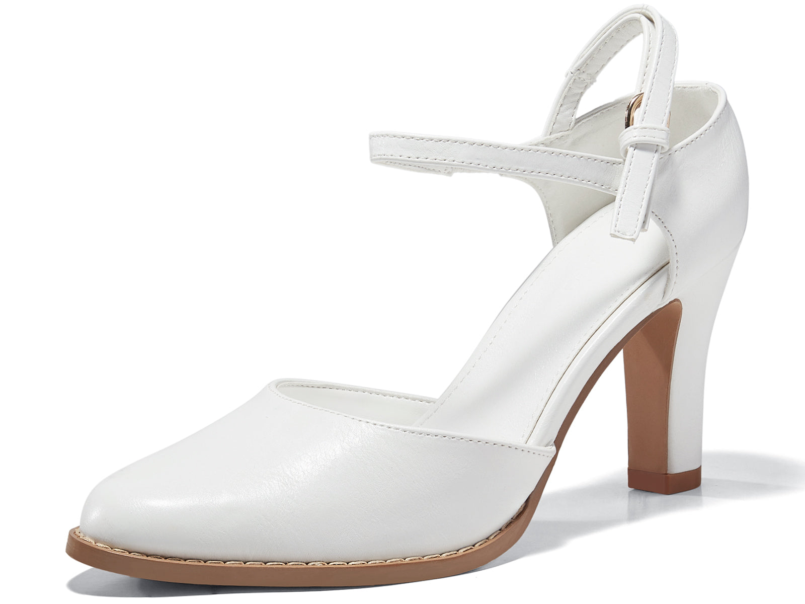 Coutgo Womens White Chunky High Heels