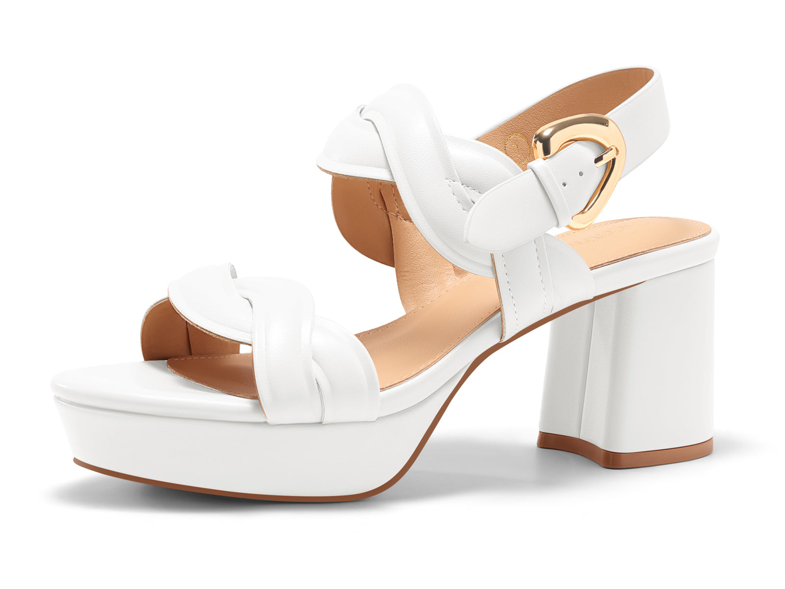 Coutgo Womens White Platform Sandals Cork Chunky Heels