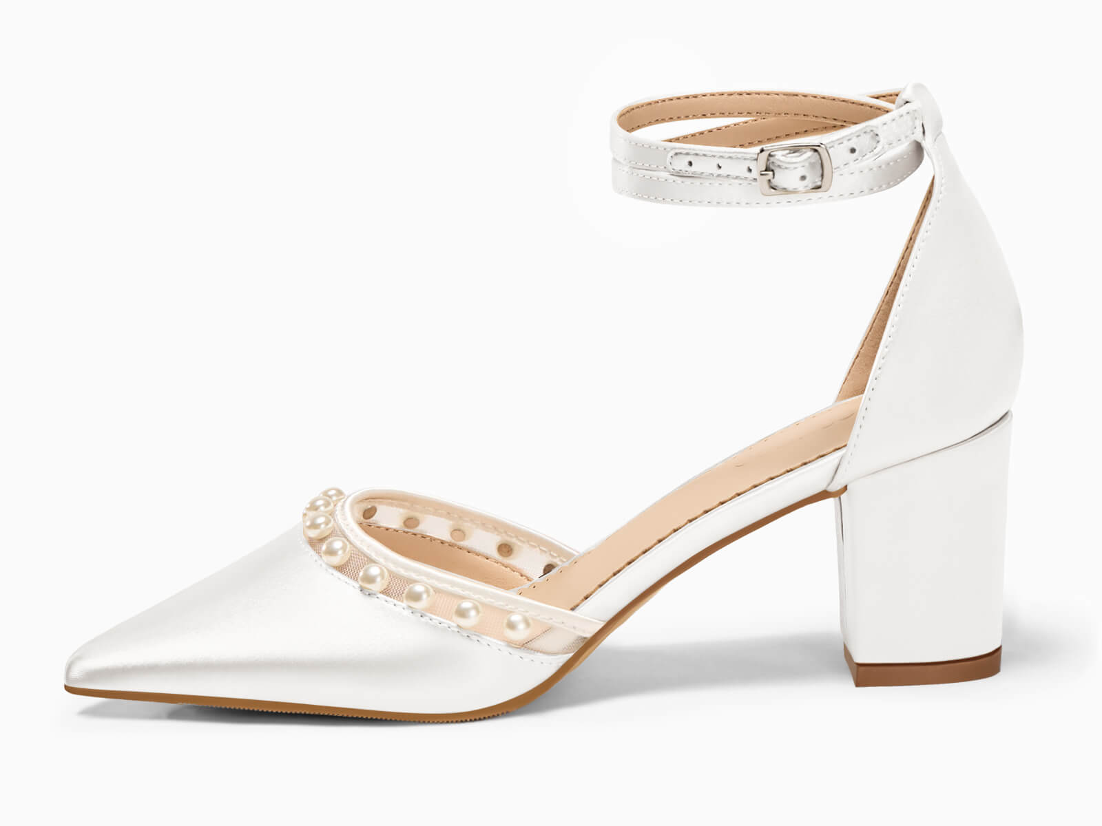 Coutgo Womens White Pearl Chunky Heels