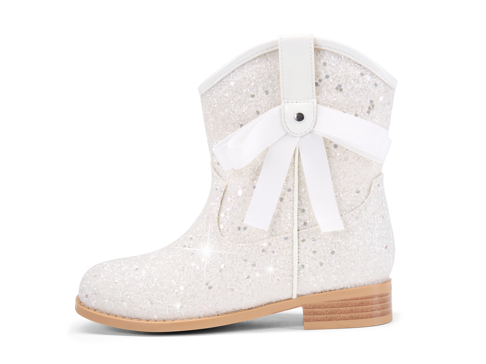 Coutgo Girls White Glitter Cowgirl Bow Boots