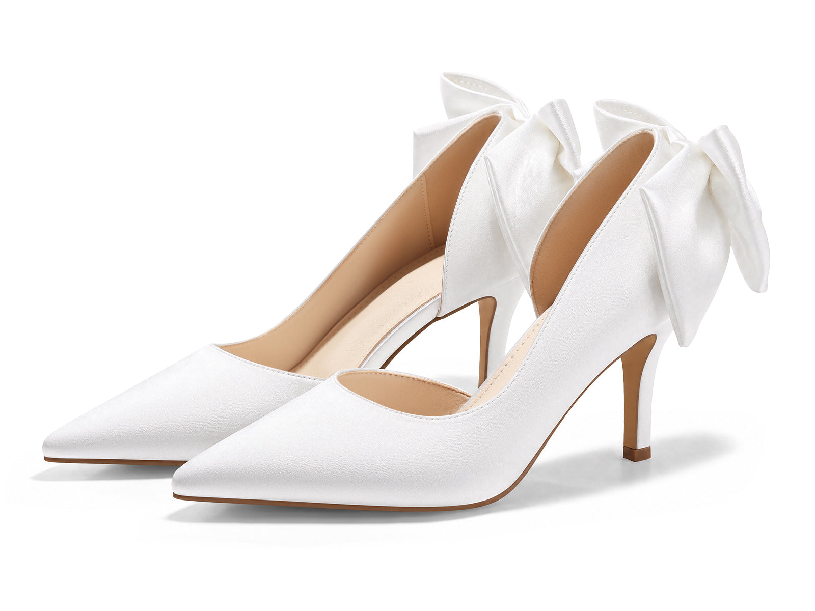 Coutgo Womens White Bow Stiletto High Heels