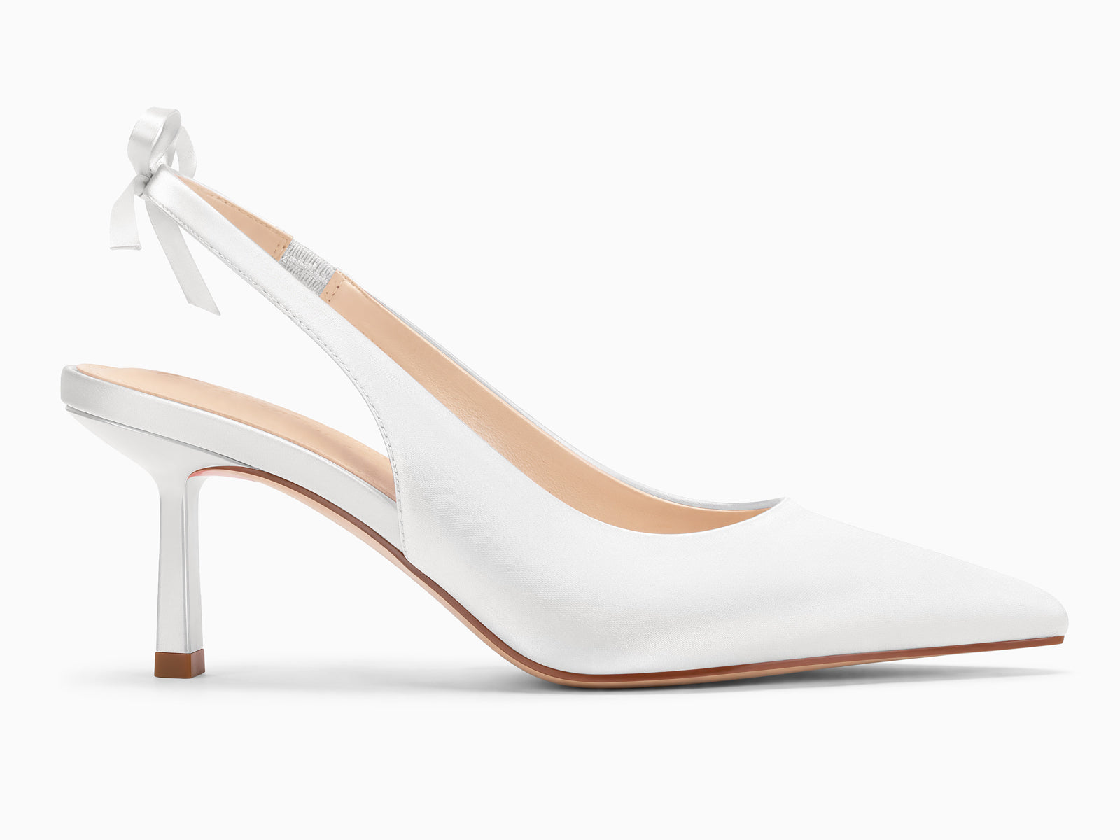 Coutgo Womens White Slingback Heels with Bow