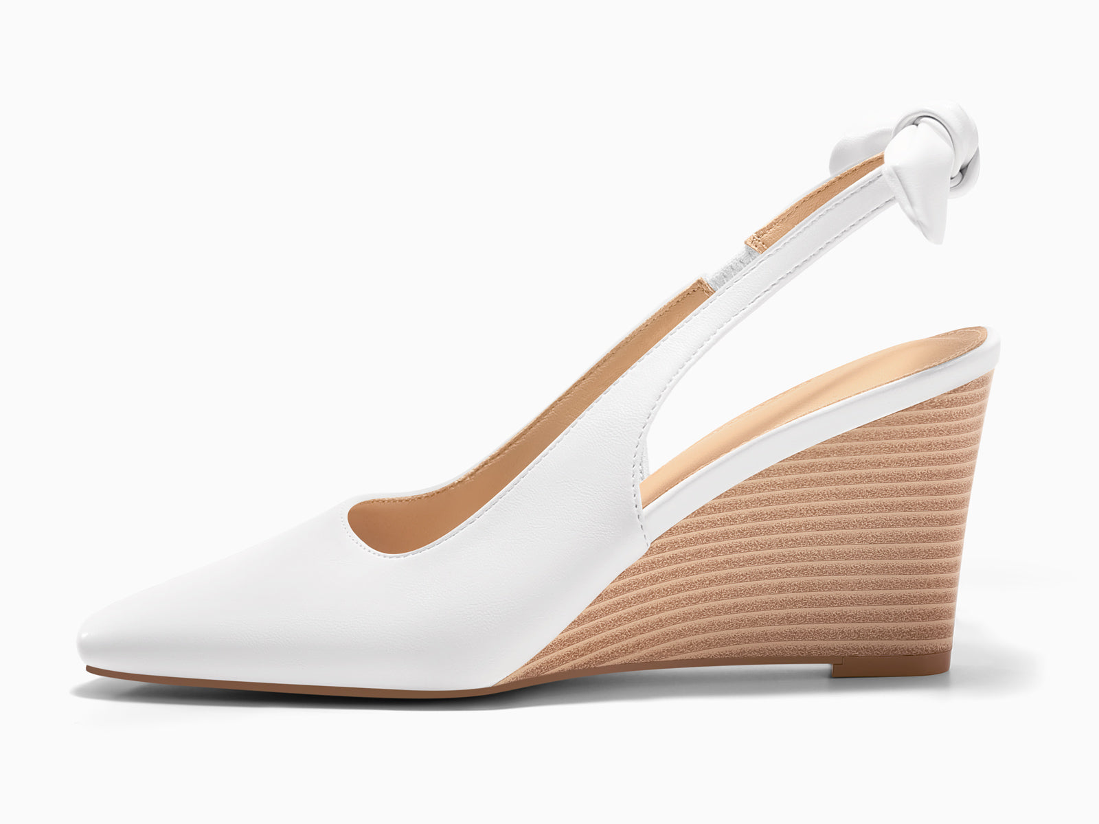 Coutgo Womens White Pu Wedge Heels