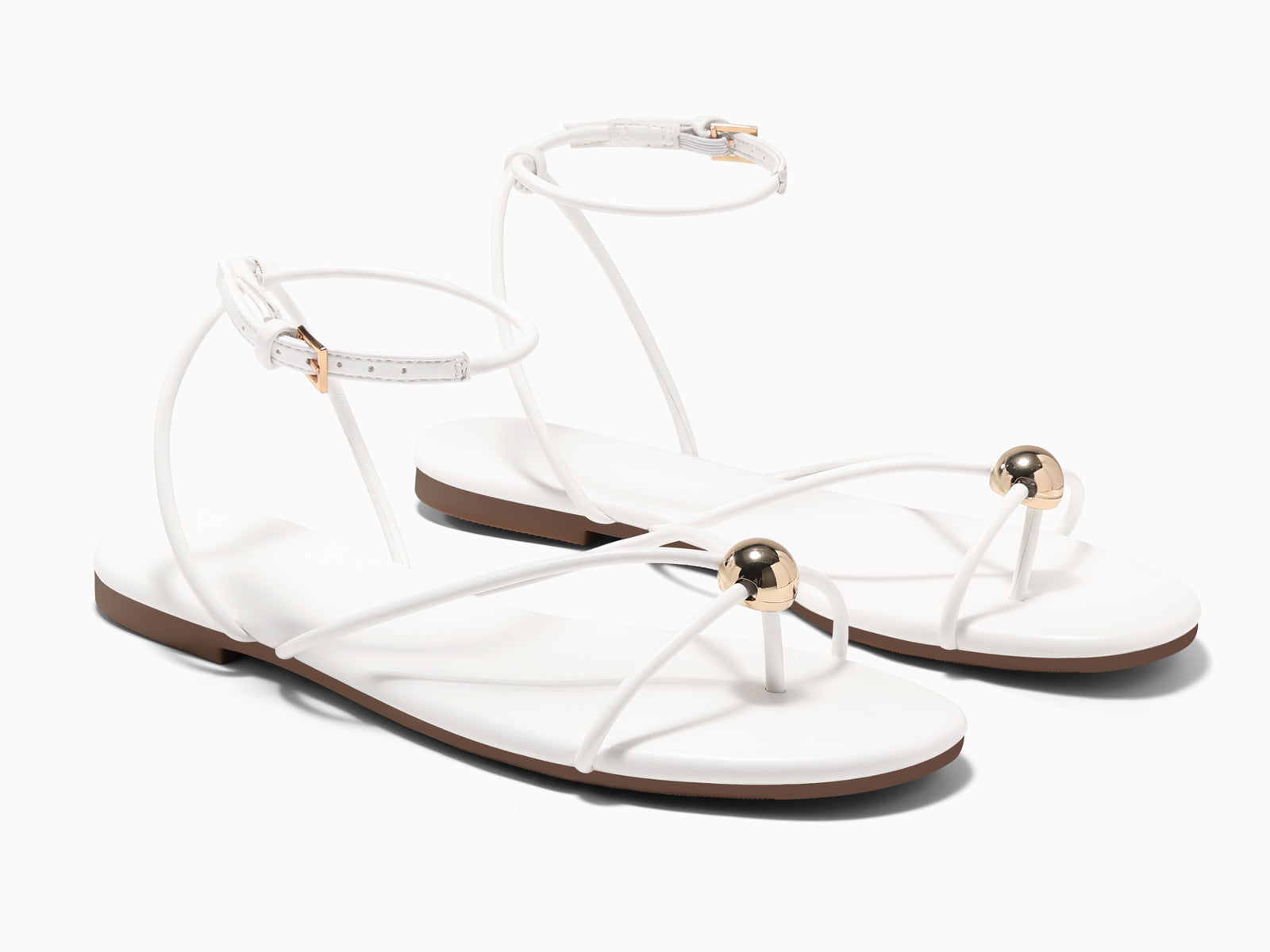 Coutgo Womens White Strappy Flat Sandals